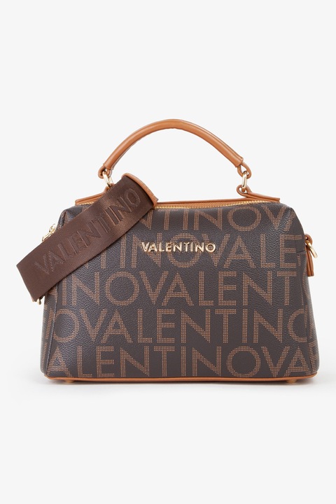 Valentino Bags, Geanta de piele ecologica cu maner si doua compartimente, Maro inchis