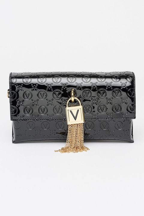 Valentino Bags, Geanta plic cu model monograma si bareta detasabila, Negru