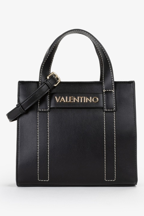 Valentino Bags, Geanta de piele ecologica cu bareta de umar si cusaturi contrastante, Negru