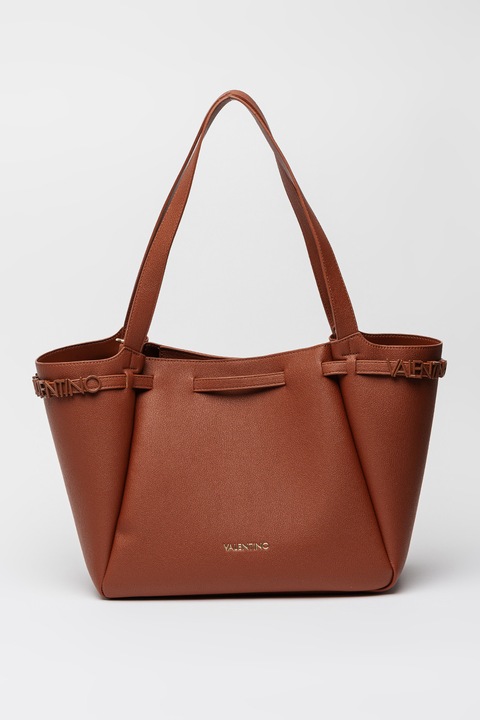 Valentino Bags, Geanta shopper din piele ecologica cu etui interior, Maro cognac