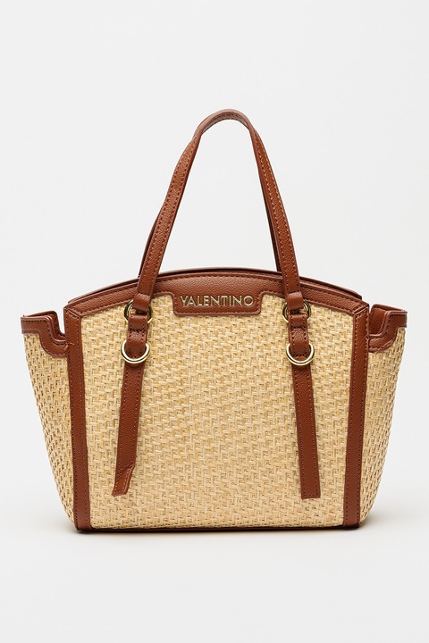 Valentino Bags, Geanta din rafie cu bareta de umar Demetra, Maro inchis, Maro deschis