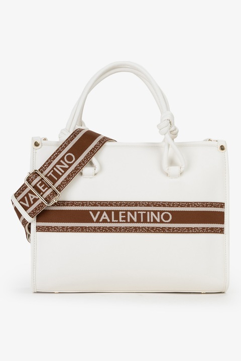Valentino Bags, Geanta de piele ecologica cu logo si maner, Alb
