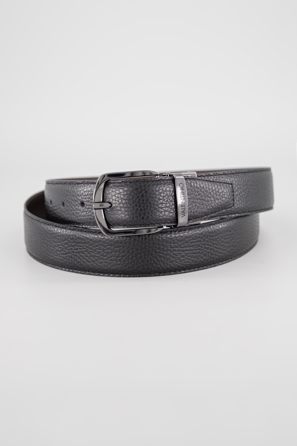 Valentino Bags, Curea din piele cu catarama metalica, Negru, 120