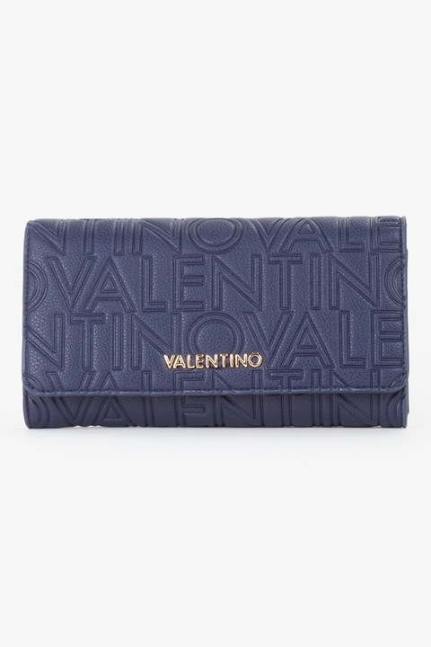 Valentino Bags, Portofel de piele ecologica cu clapa si model monograma Pansy, Bleumarin