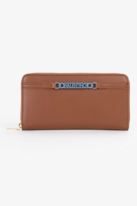 Valentino Bags, Portofel de piele ecologica cu fermoar, Maro deschis