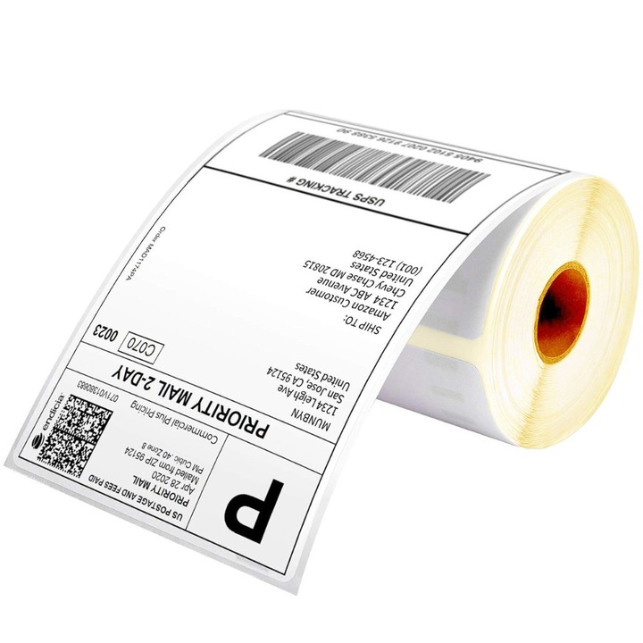 Rola Etichete Termice Autoadezive 100 x 150 mm VITTALIST®, 260 Etichete, pentru AWB, Format A6, cu Perfor de Rupere, Adeziv Puternic, Alb