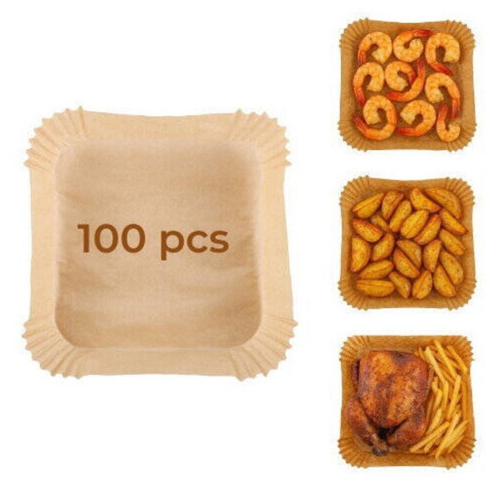 Set Hartie de Copt pentru Air Fryer Adler 100x Buc 23cm Pana la 240gradeC Biodegradabile