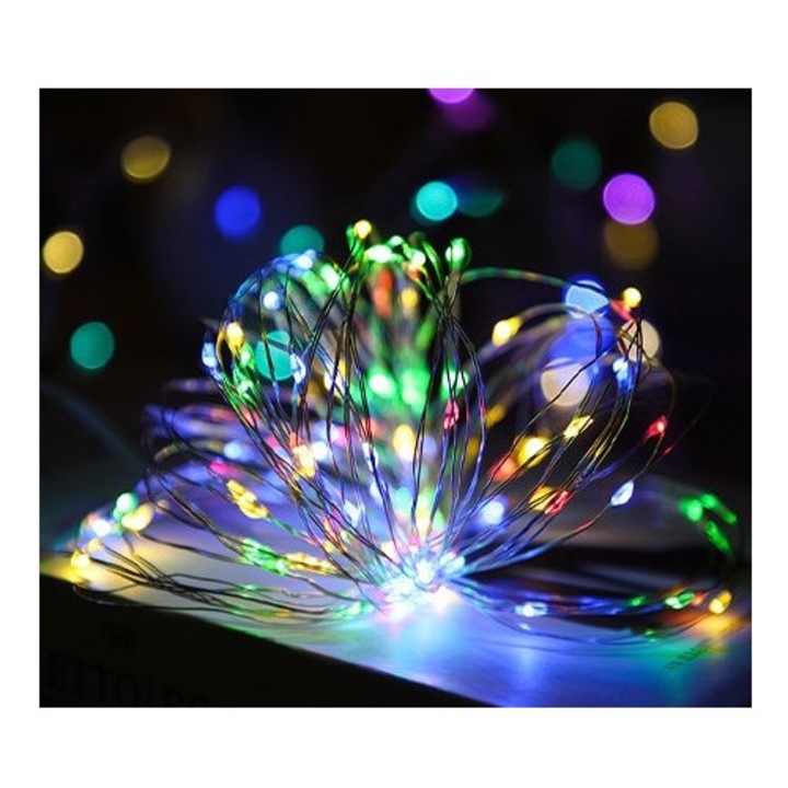 Instalatie de Craciun, Liniara, 3 m, Baterii, 30 LED-uri, 2 Jocuri de Lumini, Fir Cupru, Multicolor