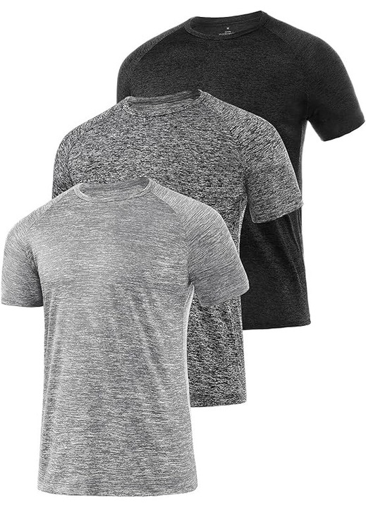 Tricouri sport barbati, 3 bucati, maneca scurta, poliester cu cation, respirabile, M