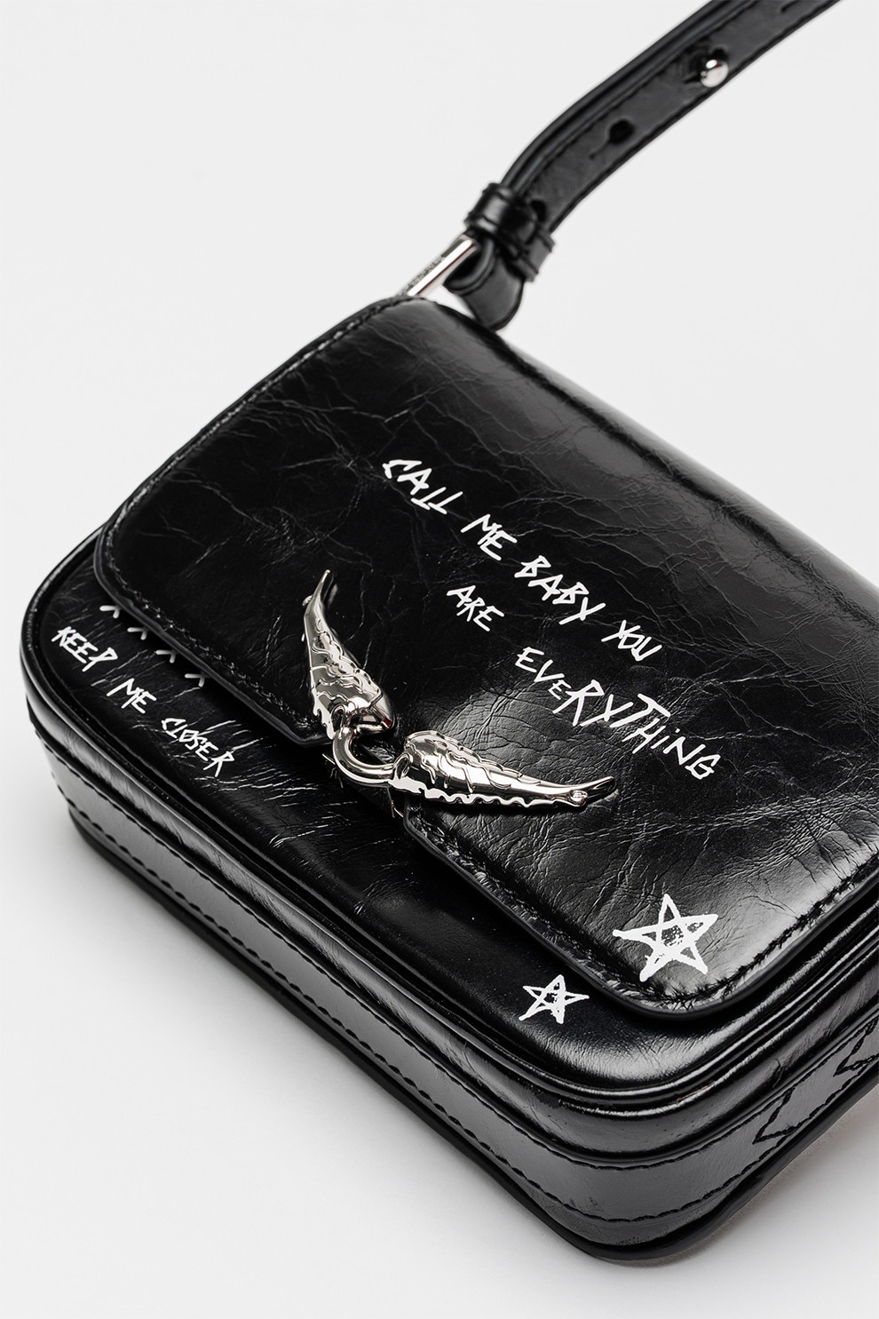 Zadig & Voltaire, Geanta crossbody de piele Le Zazi, Alb, Negru