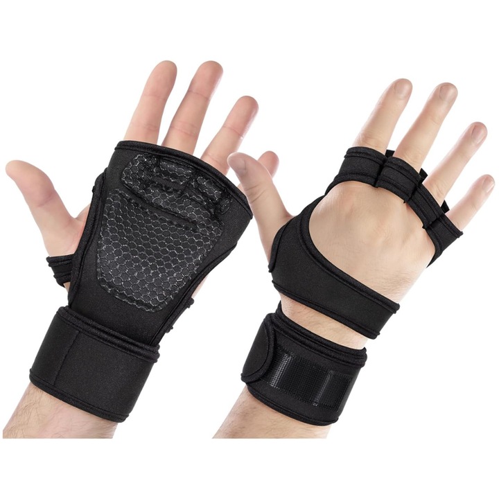 Mănuși fitness MzcrJosv, fără degete, antiderapante, negre, mărimea M, 1 pereche