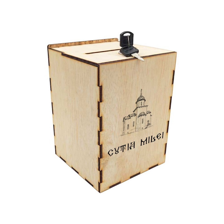 Cutie donații pentru biserică, 20x20x30cm, cu capac, construcție rezistentă