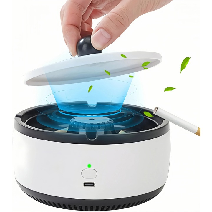 BOMSTOM 2 az 1-ben többfunkciós hamutartó, fehér, 13x13x6.5cm, USB tölthető