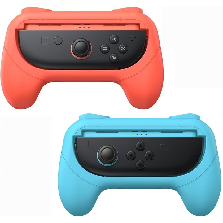 Дръжки за захващане DUOCUOLA за Nintendo Switch 2 Joy-Con, Ергономични аксесоари за контролери, Противоплъзгащи и устойчиви на износване, Удобни дръжки, Синьо и Червено, Комплект 2 броя
