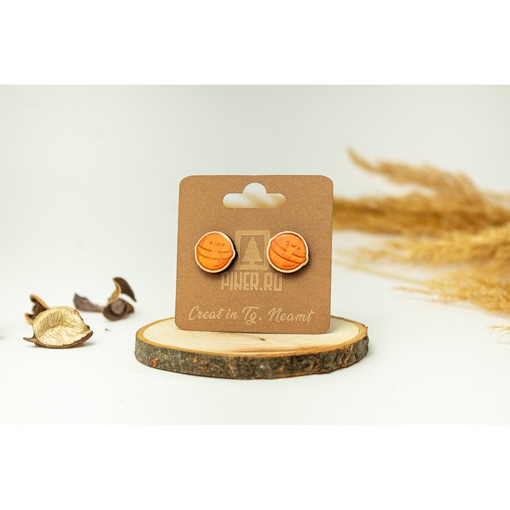 Cercei handmade din lemn, model inghetata, nuante naturale, hipoalergenic