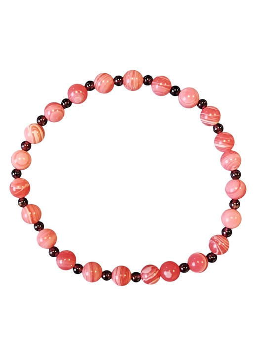 Bratara femei, agat de 6mm, granat de 3mm, multicolor