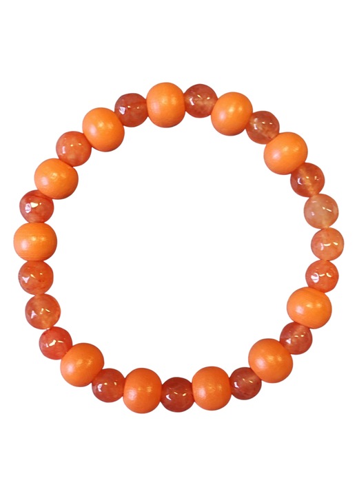 Brățară din calcedonie orange de 8mm și lemn de 10mm, bijuterie unicat