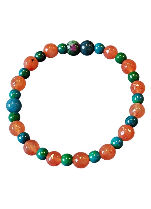 Bratara din calcedonie orange de 8mm si chrysocolla de 4mm, pietre semipretioase