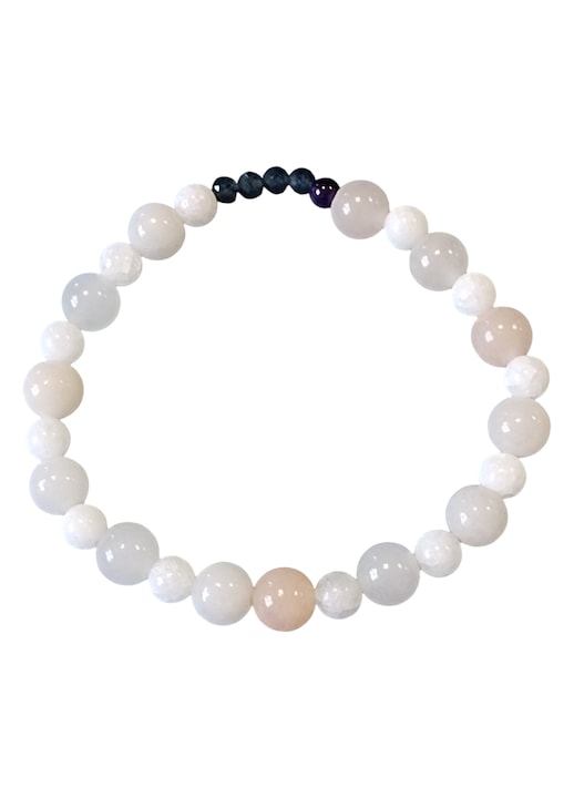 Brățară din cuart roz, agate albe și lapis lazuli, 8mm, 4mm, 3mm, pentru femei