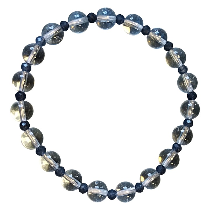 Bratara din cuart clar de 8mm si lapis lazuli fatetat hexagonal, pietre semipretioase