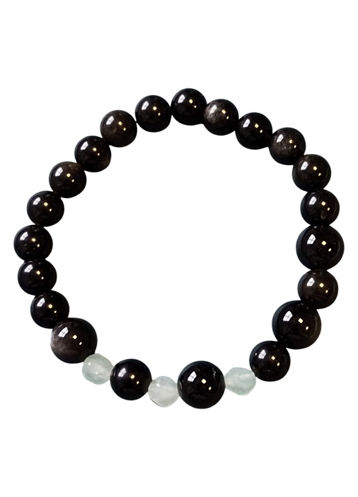 Brățară din obsidian și amazonit, 10x8mm, unicat, femei