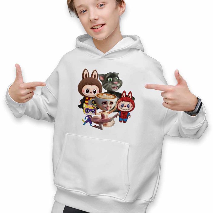 Hanorac Copii Baieti Talking Tom Labubu Harry Potter Balerina Spiderman, Alb