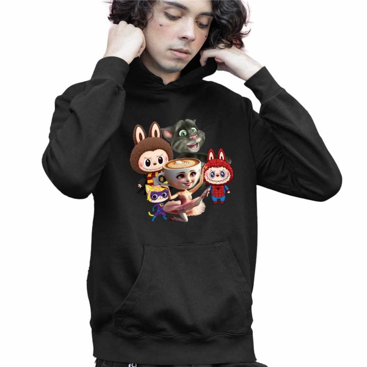 Hanorac Copii Baieti Talking Tom Labubu Harry Potter Balerina Spiderman, Negru