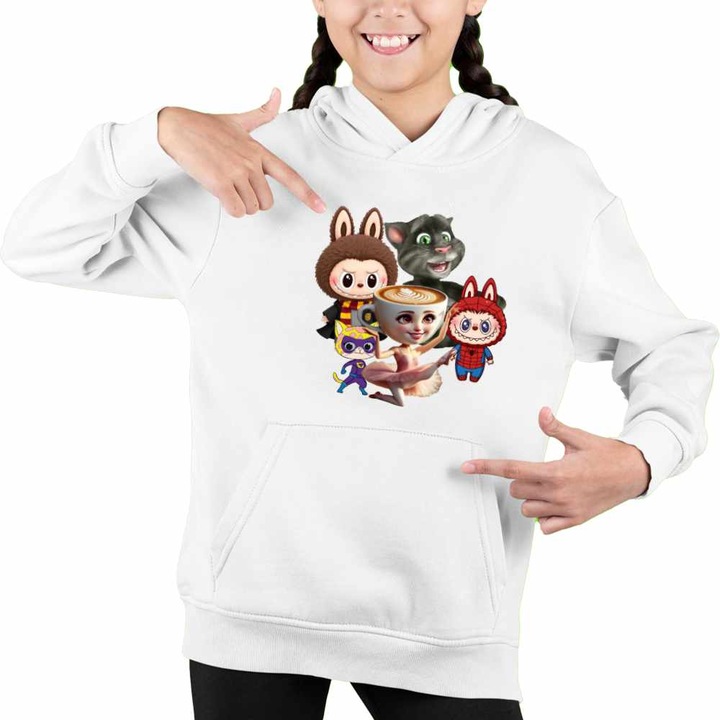 Hanorac Copii Fete Talking Tom Labubu Harry Potter Balerina Spiderman, Alb