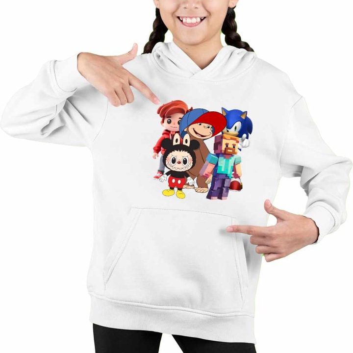 Hanorac Copii Fete Maimuta George Roblox Labubu Sonic, Alb