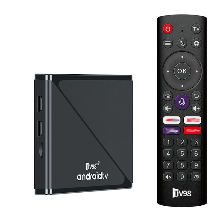 Мини TV бокс, Смарт, TV98 ATV PRO, 8K HD, Wi-Fi двубандов 5G, Android 14, TV Box с Bluetooth гласов контрол, 8 GB RAM + 128 GB място за съхранение, HDMI порт, Черен