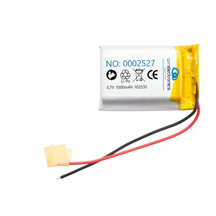 Acumulator LiPo 3.7V 1000mAh 102535 AM Electronics, 10x25x35mm