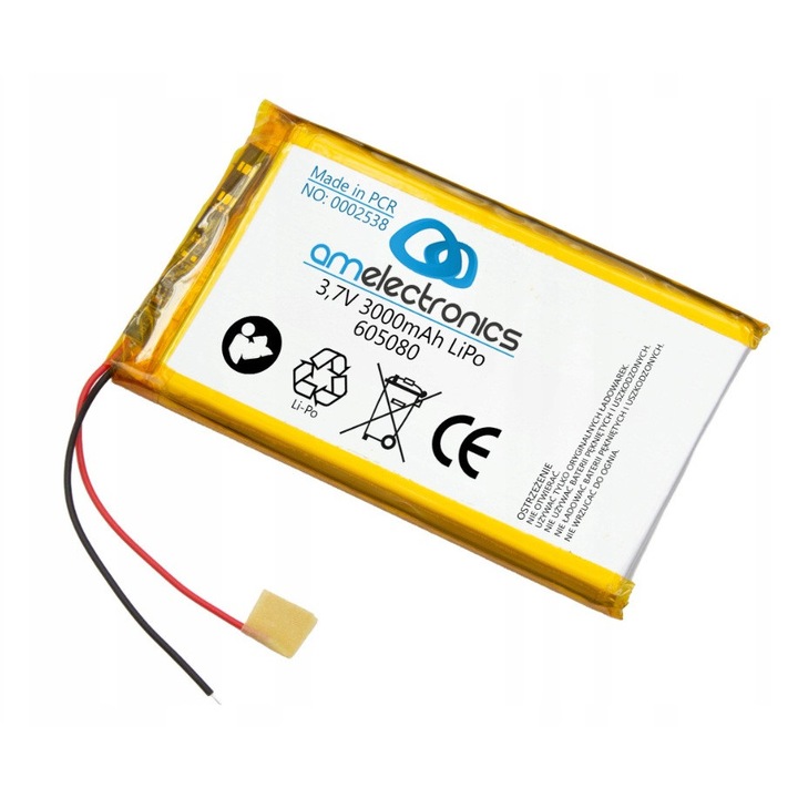 LiPo батерия 3.7V 3000mAh AM Electronics 605080, 6x50x80mm, за мобилни устройства