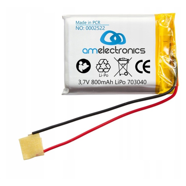 LiPo акумулатор 3,7V 800mAh 703040, 7x30x40mm, 18g