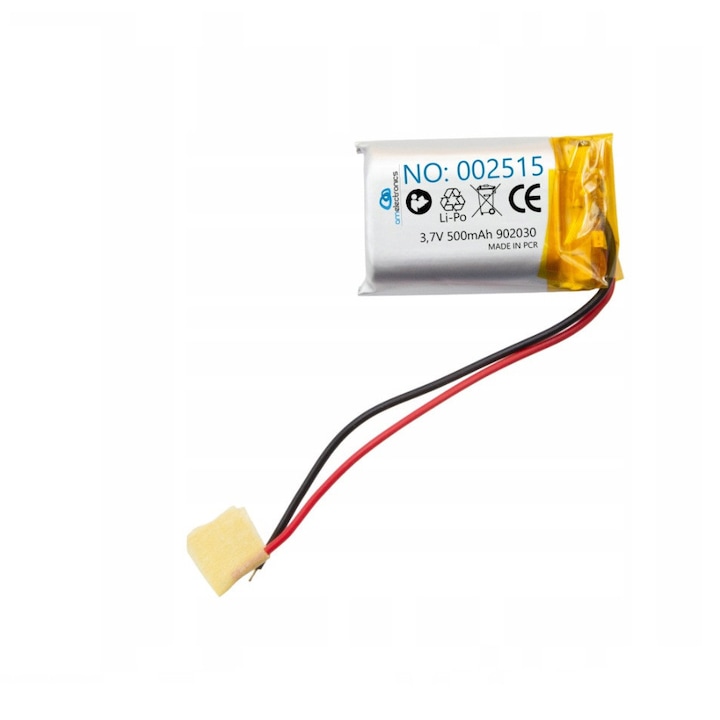 LiPo akkumulátor 3.7V 500mAh 902030, méretek 9x20x30mm, AM Electronics