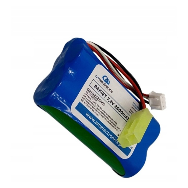 Acumulator Li-Ion 7,4V 2600mAh pentru modele R/C, AM Electronics, dimensiuni 70x37x19mm, conector Mini Tamiya