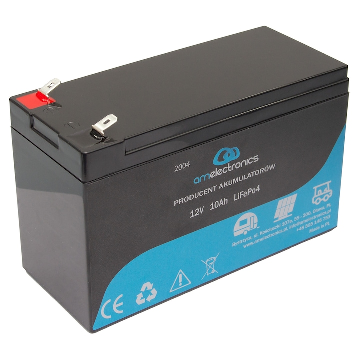 Акумулатор 12V 10 000mAh LiFePo4, BMS 25A, компактен, 9,2x6,4x14,9см