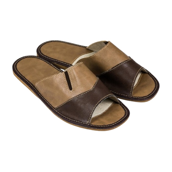 Férfi bőr papucs, barna, minta, Barna