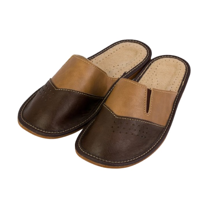 Férfi barna bőr papucs, otthoni, Barna, 45