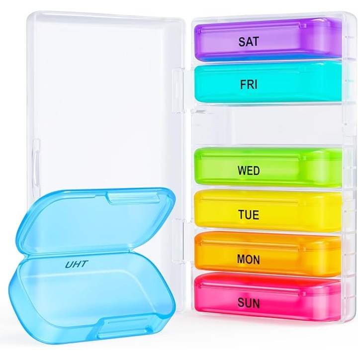 Organizator pastile saptamanal 7 zile, capacitate mare, multicolor, 15.5x9.4x4.8cm