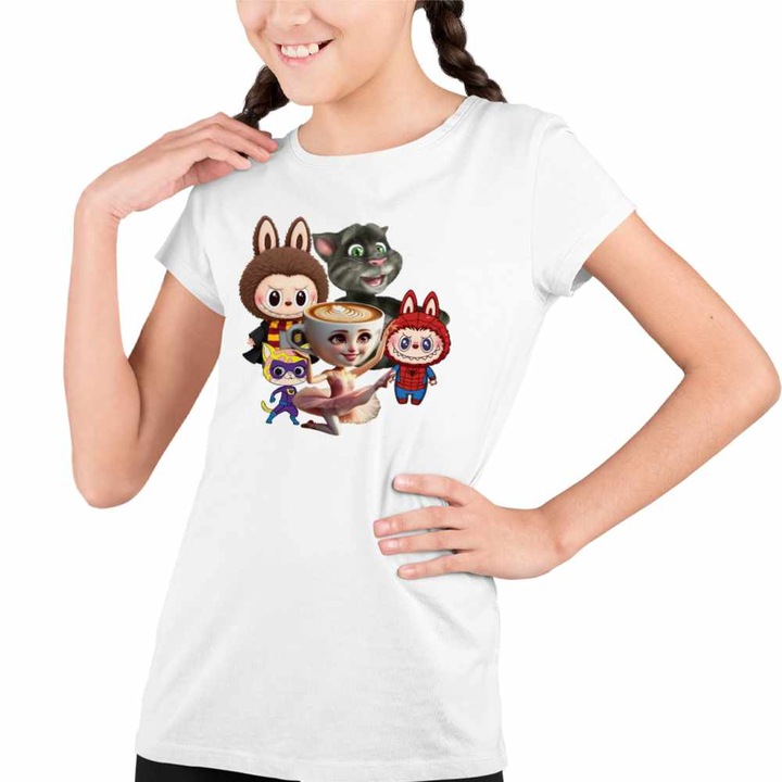 Tricou Copii Fete Talking Tom Labubu Harry Potter Balerina Spiderman, Fehér