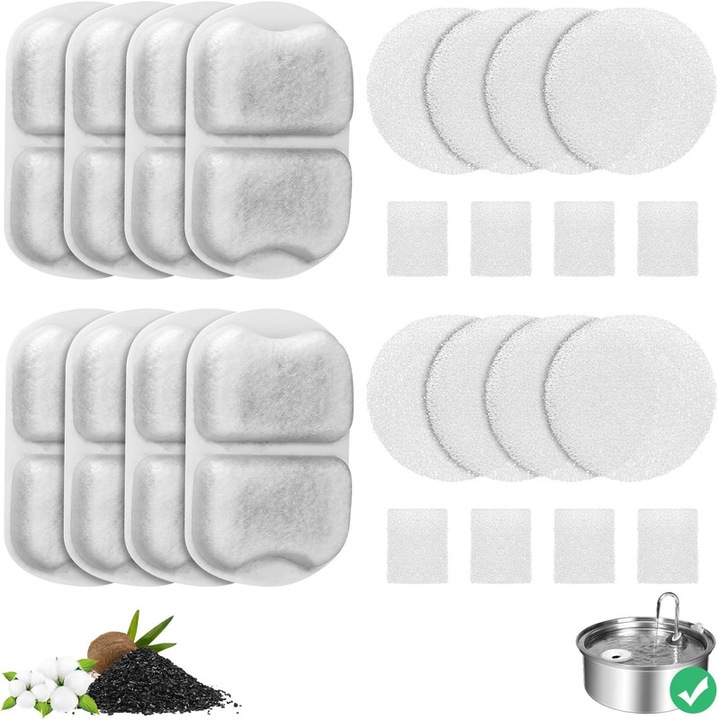 Filtru de inlocuire pentru fantana de apa pentru caini 7L, set de 8 bucati, filtrare avansata