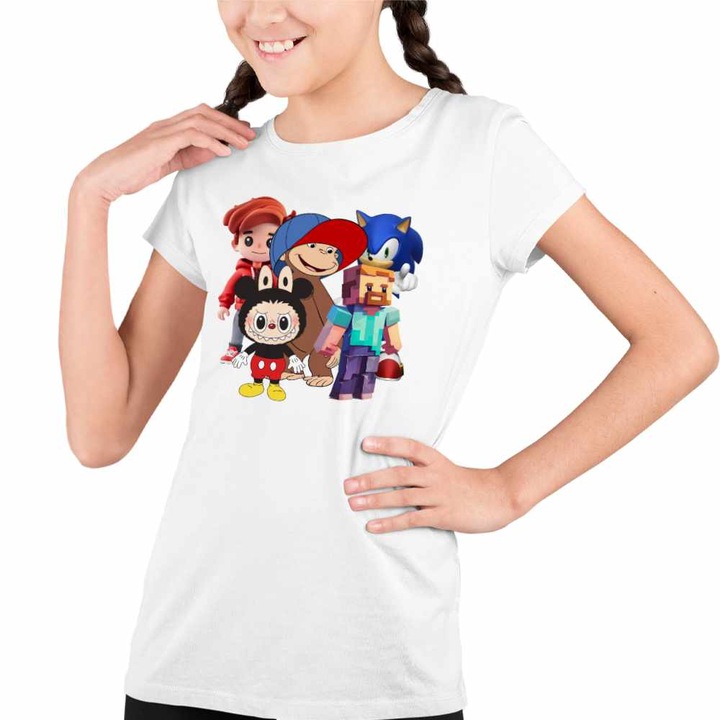 Tricou Copii Fete Maimuta George Roblox Labubu Sonic, Fehér