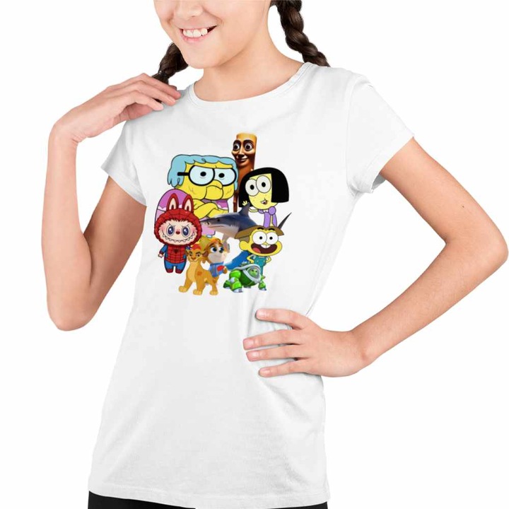 Tricou Copii Fete Familia Green Labubu Paienjenel Tung Sahur Robogobo, Fehér
