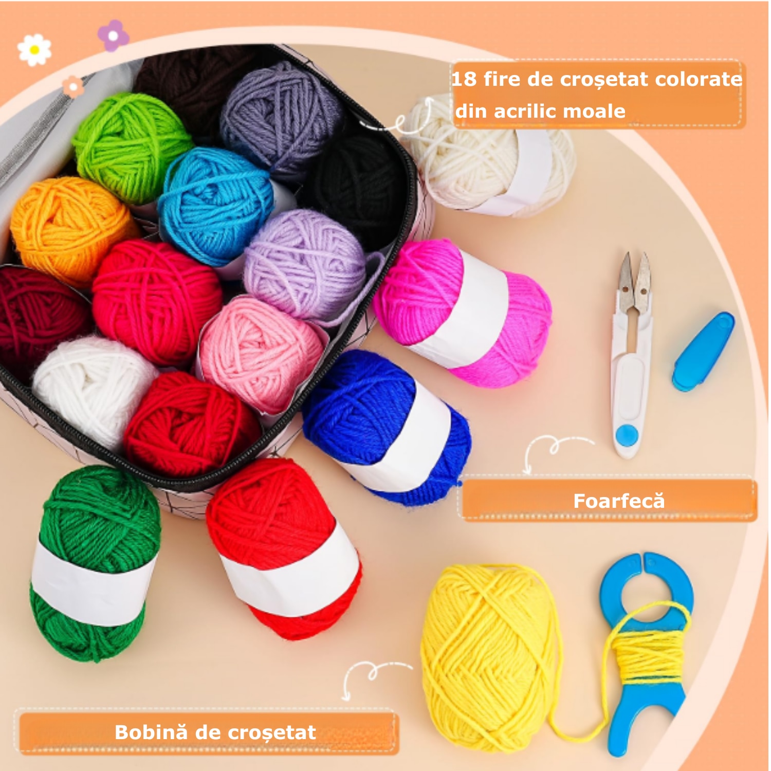 Set de crosetat, Simply Joy, 105 piese, kit de tricotat cu fire de ...