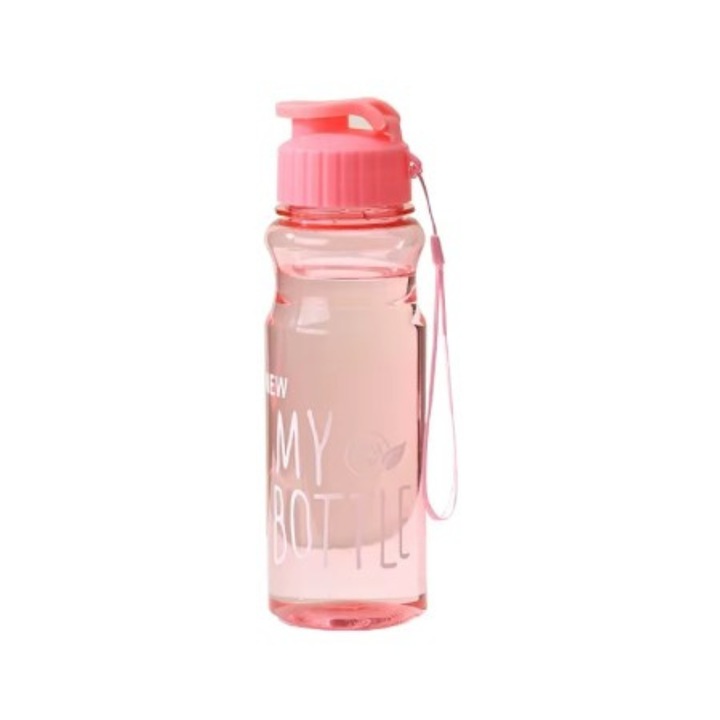 Sticla de apa 500 ml Kids Strawberry, din plastic, fara BPA, cu maner si capac anti-scurgere