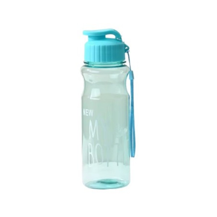 Sticla de apa 500 ml Kids Tropical, din plastic, fara BPA, cu maner si capac anti-scurgere
