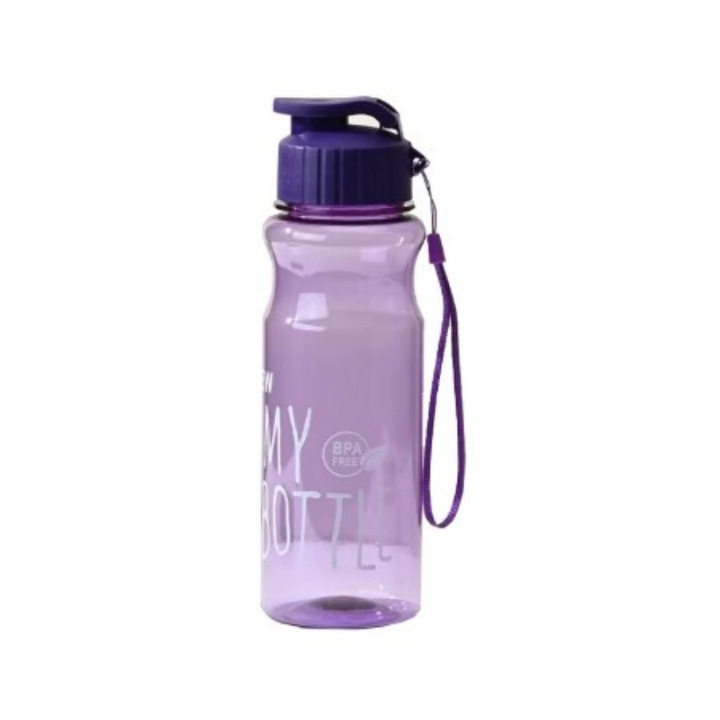 Sticla de apa 500 ml Kids Grape, din plastic, fara BPA, cu maner si capac anti-scurgere