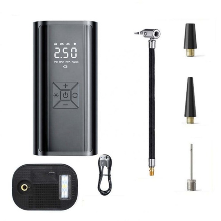 Преносим въздушен компресор, подходящ за автомобилни гуми, бърза въздушна помпа за надуване на гуми, цифров дисплей с прецизно налягане, с LED, порт Type-C, LED екран, бързо надуване за 10 секунди, батерия 6000mAh, максимално налягане 150 PSI