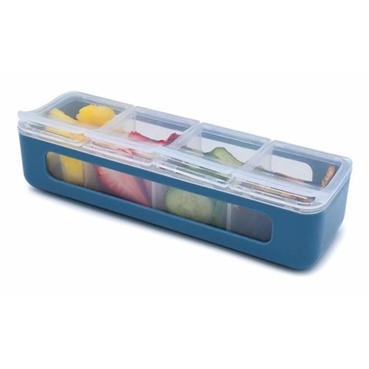 Melii snack doboz, 4 rekeszes, műanyag, kék, 110ml/rekesz