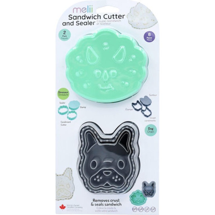 Melii 3 az 1-ben szendvicskészítő készlet állatformákkal, 2 forma, műanyag, BPA-mentes